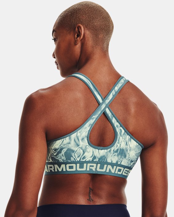 Women's Armour® Mid Crossback Mid Printed Sports Bra, Blue, pdpMainDesktop image number 5